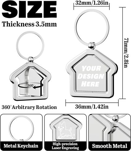 5-100 Pcs Personalized Custom Home Keychains Bulk, Rotating Custom Metal Keychains Double-Sided Laser Engraved with Your Logo/Text for Housewarming, Employees, Realtor, Men & Women in Saudi Arabia