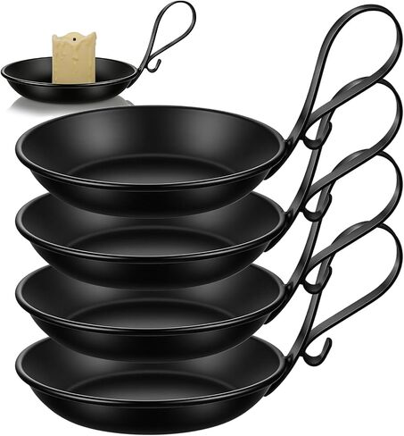 4PCS Matte Black Iron Pillar Candle Holders with Handle - Industrial Bowl Design Candle Stand Set, for Table, Mantel, Wedding Centerpiece Decor in Saudi Arabia