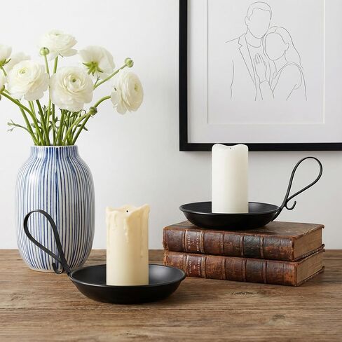 4PCS Matte Black Iron Pillar Candle Holders with Handle - Industrial Bowl Design Candle Stand Set, for Table, Mantel, Wedding Centerpiece Decor in Saudi Arabia
