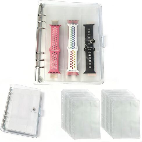 Watch Strap Organizer Binder – A5 Transparent PVC Sleeves with 20 Clear Inner Pages, 3-Column Design Fits 60 Watch Straps or Woven Bracelets, Dustproof Protective Case with Button Closure for Travel in Kuwait