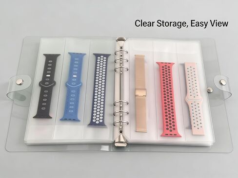 Watch Strap Organizer Binder – A5 Transparent PVC Sleeves with 20 Clear Inner Pages, 3-Column Design Fits 60 Watch Straps or Woven Bracelets, Dustproof Protective Case with Button Closure for Travel in Kuwait