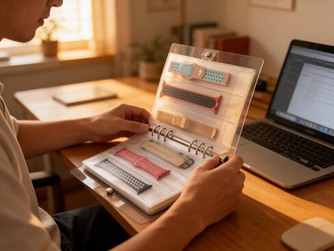 Watch Strap Organizer Binder – A5 Transparent PVC Sleeves with 20 Clear Inner Pages, 3-Column Design Fits 60 Watch Straps or Woven Bracelets, Dustproof Protective Case with Button Closure for Travel in Kuwait