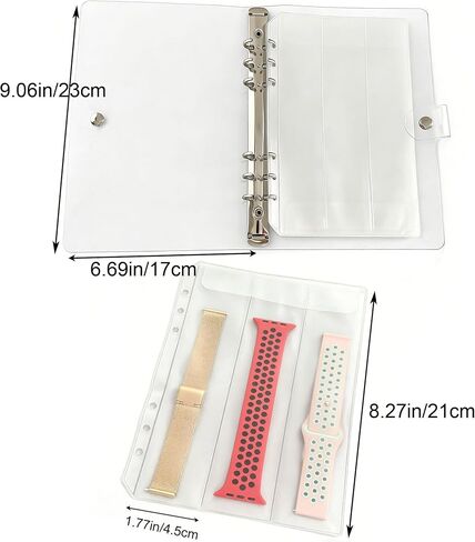Watch Strap Organizer Binder – A5 Transparent PVC Sleeves with 20 Clear Inner Pages, 3-Column Design Fits 60 Watch Straps or Woven Bracelets, Dustproof Protective Case with Button Closure for Travel in Kuwait