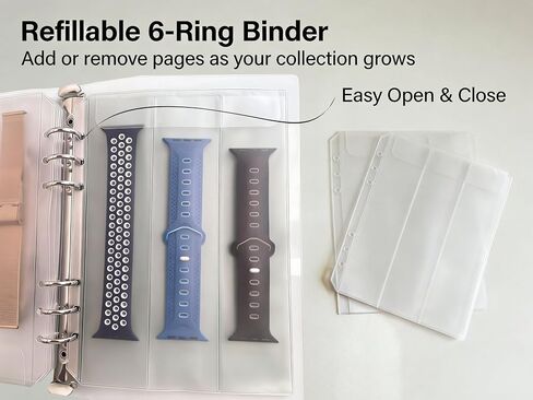 Watch Strap Organizer Binder – A5 Transparent PVC Sleeves with 20 Clear Inner Pages, 3-Column Design Fits 60 Watch Straps or Woven Bracelets, Dustproof Protective Case with Button Closure for Travel in Kuwait