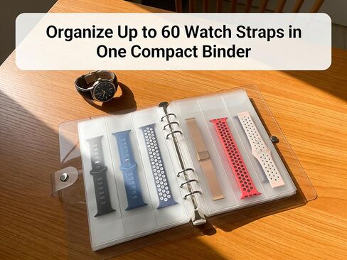 Watch Strap Organizer Binder – A5 Transparent PVC Sleeves with 20 Clear Inner Pages, 3-Column Design Fits 60 Watch Straps or Woven Bracelets, Dustproof Protective Case with Button Closure for Travel in Kuwait