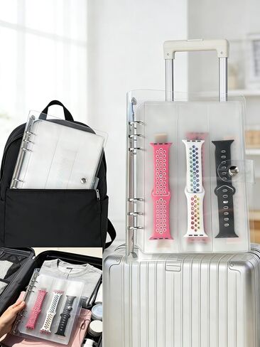 Watch Strap Organizer Binder – A5 Transparent PVC Sleeves with 20 Clear Inner Pages, 3-Column Design Fits 60 Watch Straps or Woven Bracelets, Dustproof Protective Case with Button Closure for Travel in Kuwait