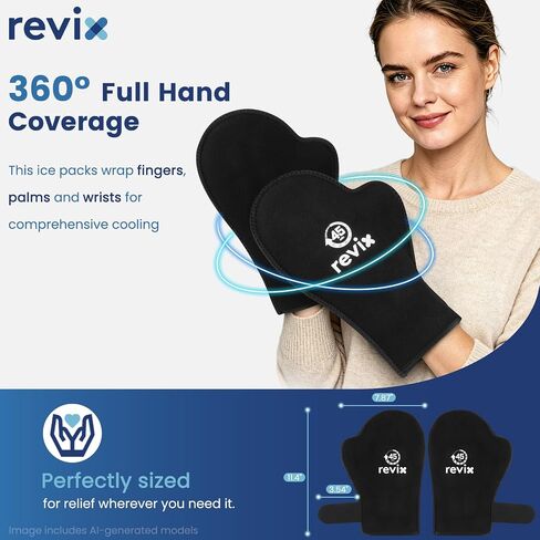 REVIX 45-Min Long-Lasting Hand Ice Pack Gloves, 2-Pack Reusable Ice Packs for Hands, Fingers & Wrists with Adjustable Straps, Gel Cold Gloves for Working Hands, Chemo Neuropathy & Wrist Discomfort in Saudi Arabia