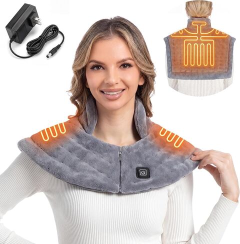 Weighted Heating Pad for Neck and Shoulders Back, Heated Shoulder Wrap with 12V 2A Adapter, Large Neck Heating Pad, 3 Heat Settings & Auto Shut Off, Neck and Back Warmer, Ideal Gift for Mom and Dad in Saudi Arabia