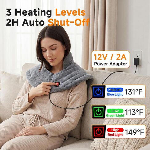 Weighted Heating Pad for Neck and Shoulders Back, Heated Shoulder Wrap with 12V 2A Adapter, Large Neck Heating Pad, 3 Heat Settings & Auto Shut Off, Neck and Back Warmer, Ideal Gift for Mom and Dad in Saudi Arabia