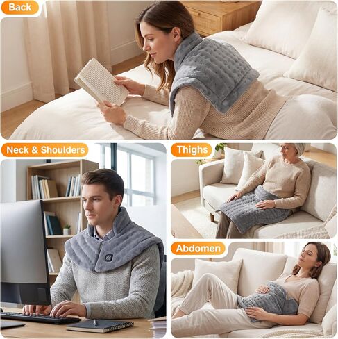 Weighted Heating Pad for Neck and Shoulders Back, Heated Shoulder Wrap with 12V 2A Adapter, Large Neck Heating Pad, 3 Heat Settings & Auto Shut Off, Neck and Back Warmer, Ideal Gift for Mom and Dad in Saudi Arabia