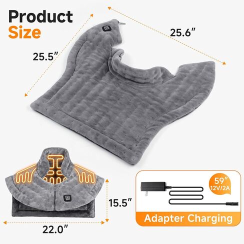 Weighted Heating Pad for Neck and Shoulders Back, Heated Shoulder Wrap with 12V 2A Adapter, Large Neck Heating Pad, 3 Heat Settings & Auto Shut Off, Neck and Back Warmer, Ideal Gift for Mom and Dad in Saudi Arabia
