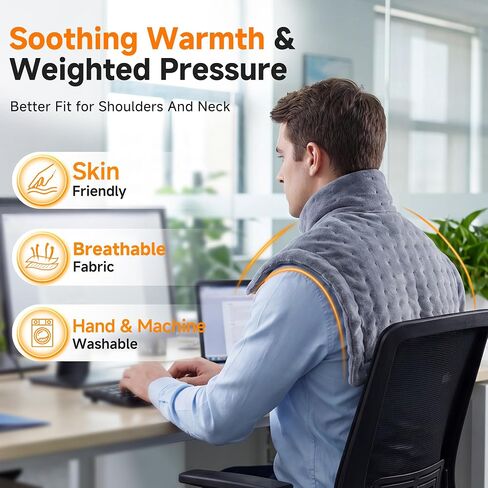 Weighted Heating Pad for Neck and Shoulders Back, Heated Shoulder Wrap with 12V 2A Adapter, Large Neck Heating Pad, 3 Heat Settings & Auto Shut Off, Neck and Back Warmer, Ideal Gift for Mom and Dad in Saudi Arabia