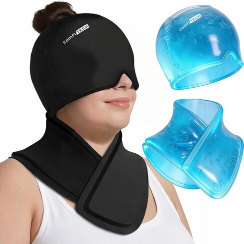 ComfiTECH Migraine Relief Cap & Extra Long Neck Ice Pack Wrap Set, Cooling Head Wrap for Headaches with Extended Cervical Ice Pack for Neck Pain, Stiff Shoulder Relief After Work, Medium in Saudi Arabia