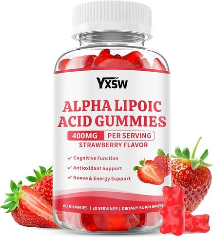 Alpha Lipoic Acid Gummies 400 MG, Chewable R Lipoic Acid Supplement for Antioxidant & Nervous System Support, Sugar Free, Vegan, Strawberry Flavor, 60 Count in Saudi Arabia