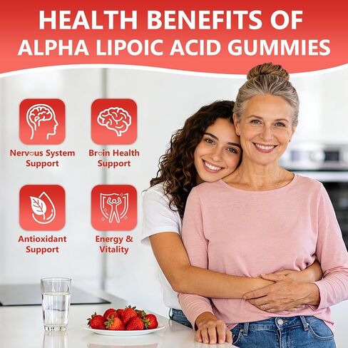 Alpha Lipoic Acid Gummies 400 MG, Chewable R Lipoic Acid Supplement for Antioxidant & Nervous System Support, Sugar Free, Vegan, Strawberry Flavor, 60 Count in Saudi Arabia
