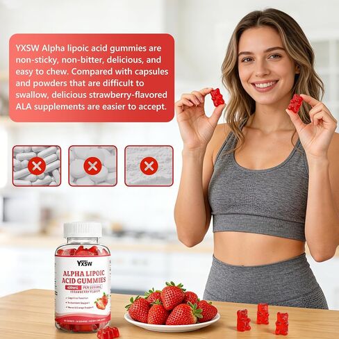 Alpha Lipoic Acid Gummies 400 MG, Chewable R Lipoic Acid Supplement for Antioxidant & Nervous System Support, Sugar Free, Vegan, Strawberry Flavor, 60 Count in Saudi Arabia