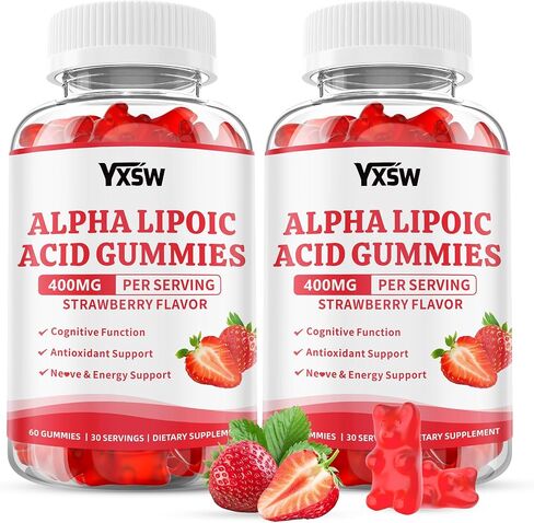 Alpha Lipoic Acid Gummies 400 MG, Chewable R Lipoic Acid Supplement for Antioxidant & Nervous System Support, Sugar Free, Vegan, Strawberry Flavor, 60 Count in Saudi Arabia