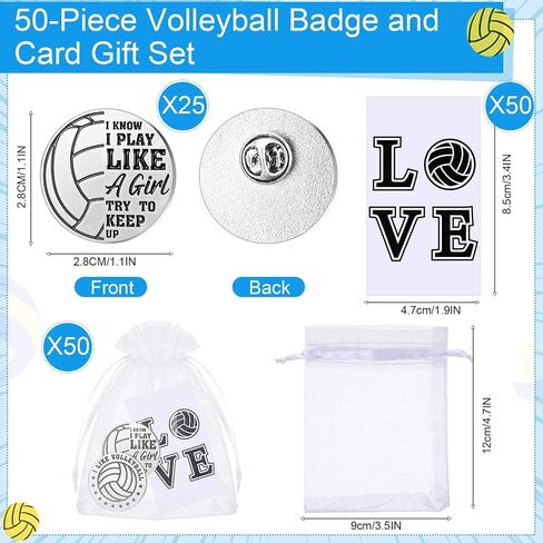 Tondiamo 50 Pack Volleyball Gifts for Teen Girls Team Include Volleyball Lapel Pins Cards Goodie Bags Bulk Sport Badge Pin Party Favors Women Player Fans Coach in Saudi Arabia