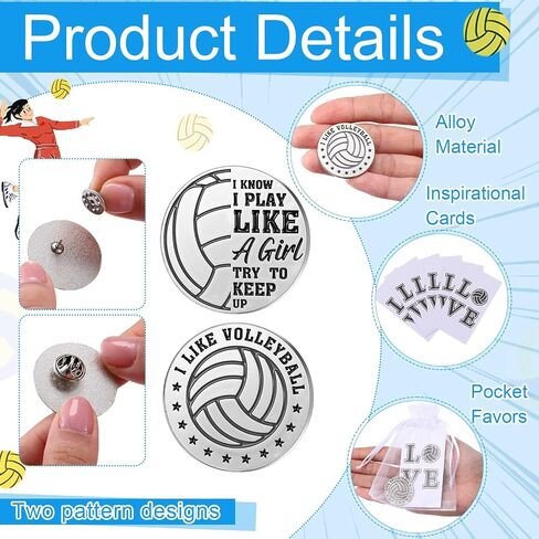 Tondiamo 50 Pack Volleyball Gifts for Teen Girls Team Include Volleyball Lapel Pins Cards Goodie Bags Bulk Sport Badge Pin Party Favors Women Player Fans Coach in Saudi Arabia