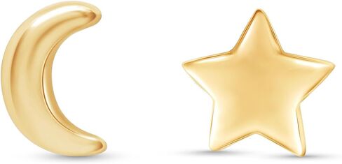 Asymmetric Earrings Half Moon And Star Lovely Charm Stud Earrings in 14K Gold Plated Sterling Silver With Push Back for her in Kuwait