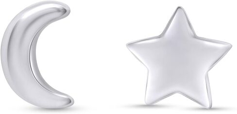 Asymmetric Earrings Half Moon And Star Lovely Charm Stud Earrings in 14K Gold Plated Sterling Silver With Push Back for her in Kuwait