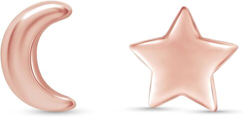 Asymmetric Earrings Half Moon And Star Lovely Charm Stud Earrings in 14K Gold Plated Sterling Silver With Push Back for her in Kuwait