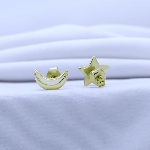 Asymmetric Earrings Half Moon And Star Lovely Charm Stud Earrings in 14K Gold Plated Sterling Silver With Push Back for her in Kuwait