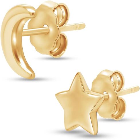 Asymmetric Earrings Half Moon And Star Lovely Charm Stud Earrings in 14K Gold Plated Sterling Silver With Push Back for her in Kuwait