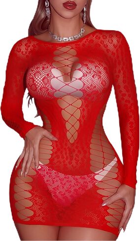 Womens Mesh Dress Hollow Out Fishnet Bodycon Lingerie Bodysuit Outfit Clubwear in Saudi Arabia