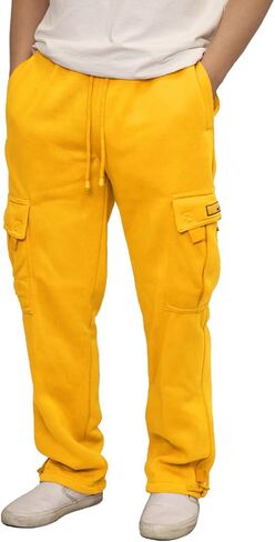 URBANJ Men's Heavyweight Fleece Cargo Sweatpants Loose Fit Open Bottom Cargo Pants Size S-5XL in Saudi Arabia