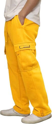 URBANJ Men's Heavyweight Fleece Cargo Sweatpants Loose Fit Open Bottom Cargo Pants Size S-5XL in Saudi Arabia