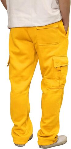 URBANJ Men's Heavyweight Fleece Cargo Sweatpants Loose Fit Open Bottom Cargo Pants Size S-5XL in Saudi Arabia