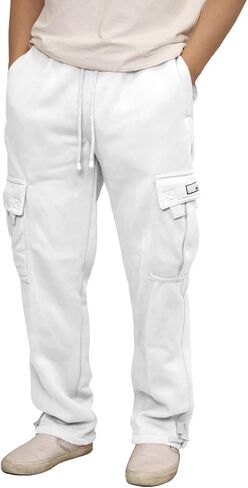 URBANJ Men's Heavyweight Fleece Cargo Sweatpants Loose Fit Open Bottom Cargo Pants Size S-5XL in Kuwait