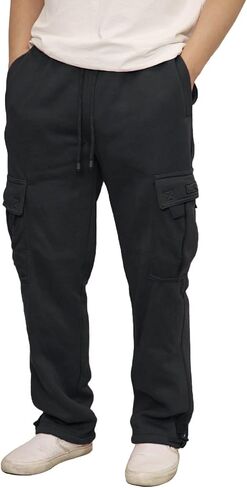 URBANJ Men's Heavyweight Fleece Cargo Sweatpants Loose Fit Open Bottom Cargo Pants Size S-5XL in Saudi Arabia