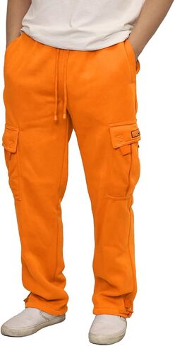 URBANJ Men's Heavyweight Fleece Cargo Sweatpants Loose Fit Open Bottom Cargo Pants Size S-5XL in Saudi Arabia