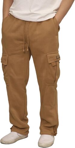 URBANJ Men's Heavyweight Fleece Cargo Sweatpants Loose Fit Open Bottom Cargo Pants Size S-5XL in Saudi Arabia