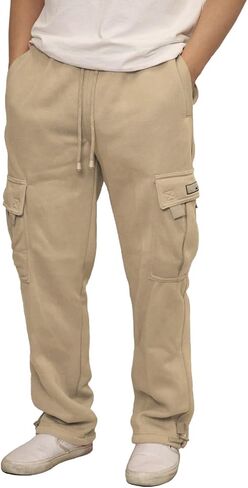 URBANJ Men's Heavyweight Fleece Cargo Sweatpants Loose Fit Open Bottom Cargo Pants Size S-5XL in Saudi Arabia