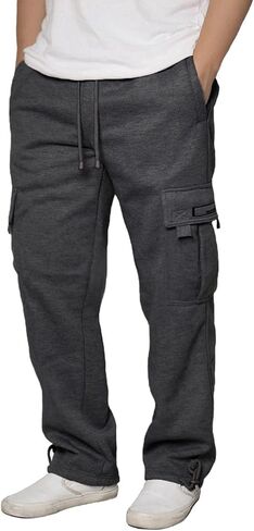 URBANJ Men's Heavyweight Fleece Cargo Sweatpants Loose Fit Open Bottom Cargo Pants Size S-5XL in Saudi Arabia