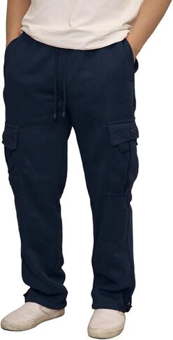 URBANJ Men's Heavyweight Fleece Cargo Sweatpants Loose Fit Open Bottom Cargo Pants Size S-5XL in Saudi Arabia