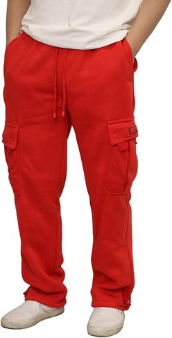 URBANJ Men's Heavyweight Fleece Cargo Sweatpants Loose Fit Open Bottom Cargo Pants Size S-5XL in Saudi Arabia