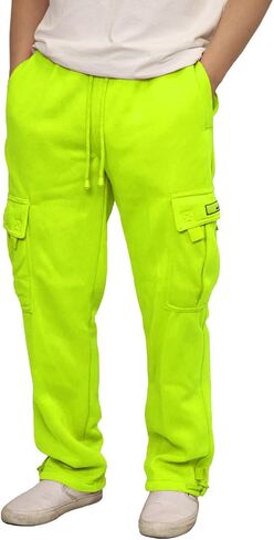 URBANJ Men's Heavyweight Fleece Cargo Sweatpants Loose Fit Open Bottom Cargo Pants Size S-5XL in Saudi Arabia