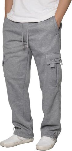 URBANJ Men's Heavyweight Fleece Cargo Sweatpants Loose Fit Open Bottom Cargo Pants Size S-5XL in Saudi Arabia