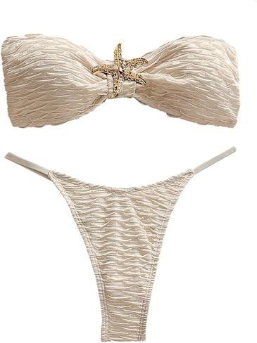 SweatyRocks Women's 3 Piece Swimsuits Textured Bandeau Bikini Set with Cover Up Skirts in Kuwait