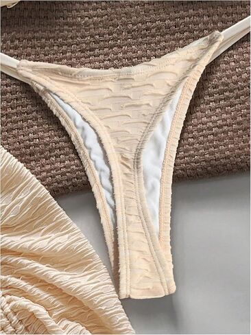 SweatyRocks Women's 3 Piece Swimsuits Textured Bandeau Bikini Set with Cover Up Skirts in Kuwait