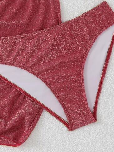 COZYEASE Women's 3 Piece Bikini Set Backless Halter Neck Triangle Chain Swimsuit Set with Beach Skirt Dark Pink Medium in Kuwait