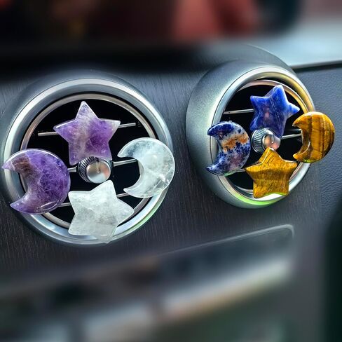 Car Vent Clips Crystal Star Moon Car Outlet Decoration,auto car Accessories, Carving Natural Quartz Parts, 7 Chakra Crystals Gifts (7piece Chakra Crystal Star) in Saudi Arabia