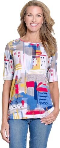MULTIPLES Women's Elbow Sleeve Scoop Neck Embellished Top in Kuwait