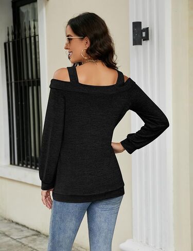 Women's Cold Shoulder Hollow Out Long Sleeve Blouse Tunic Tops Casual Pullover T Shirts in Saudi Arabia