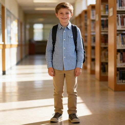 Button Down Cotton Boys Shirt: Kids Aged 4-13 Roll-Up Lightweight Tops - Casual Daily Wear for Travel Beach Church Birthday in Kuwait
