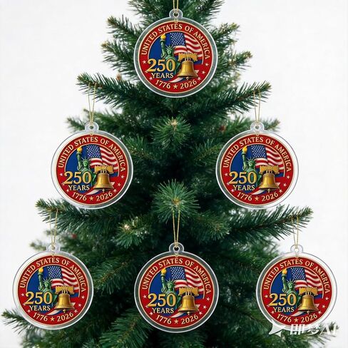 6pcs USA 250 Anniversary Ornament, 2D Acrylic USA 250th Anniversary Merchandise, 250th America Birthday Gifts, Patriotic 4th of July Independence Day Decorations in Kuwait